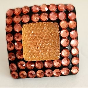 Adjustable Ring with Melon and Orange Faux Stones